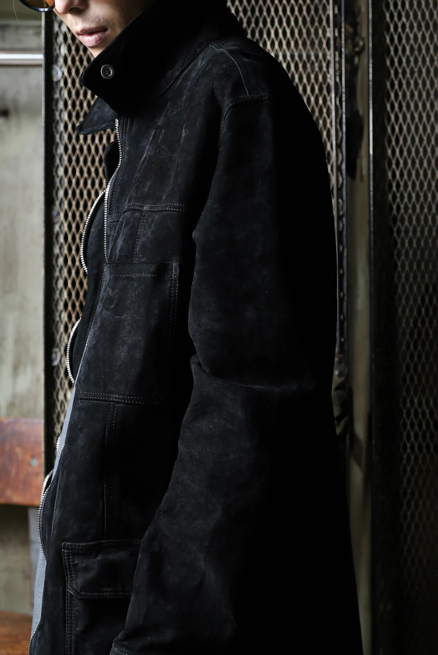 ISAMU KATAYAMA BACKLASH COVERALL JACKET / REVERSE CALF OBJECT DYED (BLACK) - Image 71