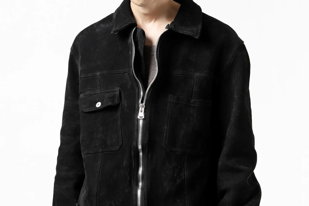 ISAMU KATAYAMA BACKLASH COVERALL JACKET / REVERSE CALF OBJECT DYED (BLACK) - Image 73