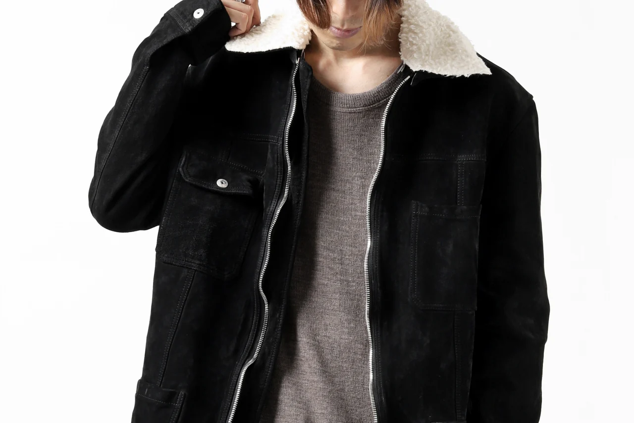 ISAMU KATAYAMA BACKLASH COVERALL JACKET / REVERSE CALF OBJECT DYED (BLACK) - Image 77