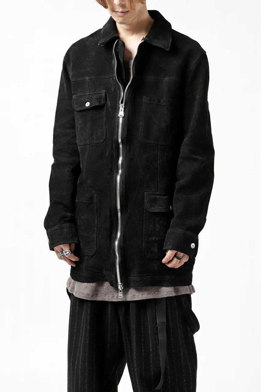 ISAMU KATAYAMA BACKLASH COVERALL JACKET / REVERSE CALF OBJECT DYED (BLACK) - Image 8
