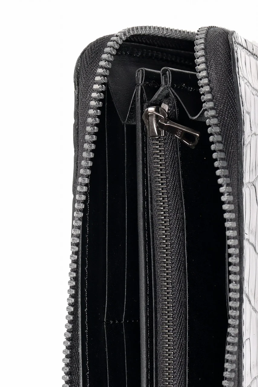 ISAMU KATAYAMA BACKLASH CROCODILE ROUND FASTNER WALLET (BLACK) - Image 15