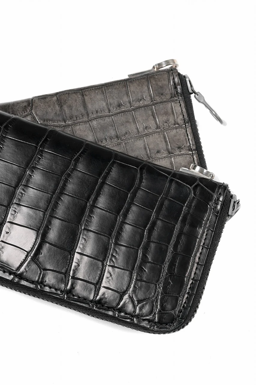 ISAMU KATAYAMA BACKLASH CROCODILE ROUND FASTNER WALLET (BLACK) - Image 19
