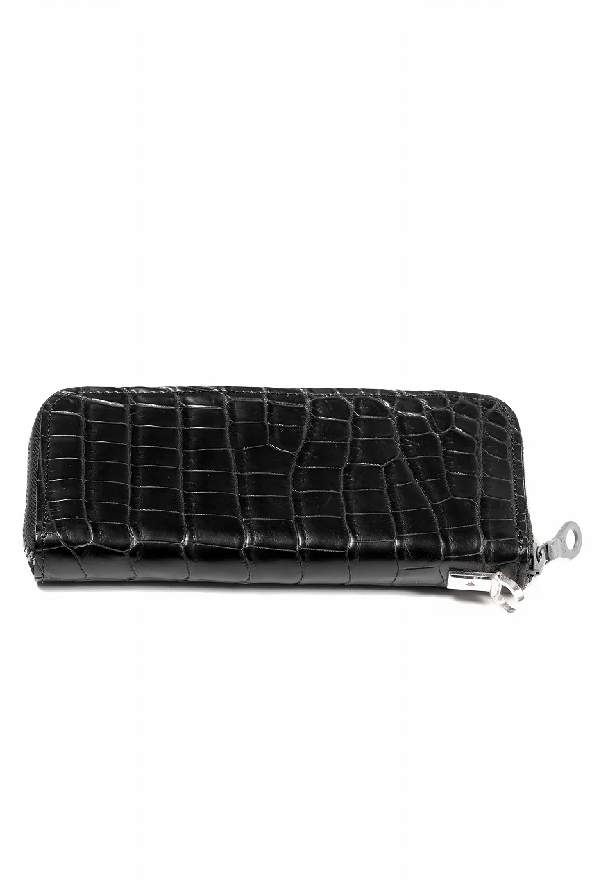 ISAMU KATAYAMA BACKLASH CROCODILE ROUND FASTNER WALLET (BLACK) - Image 5