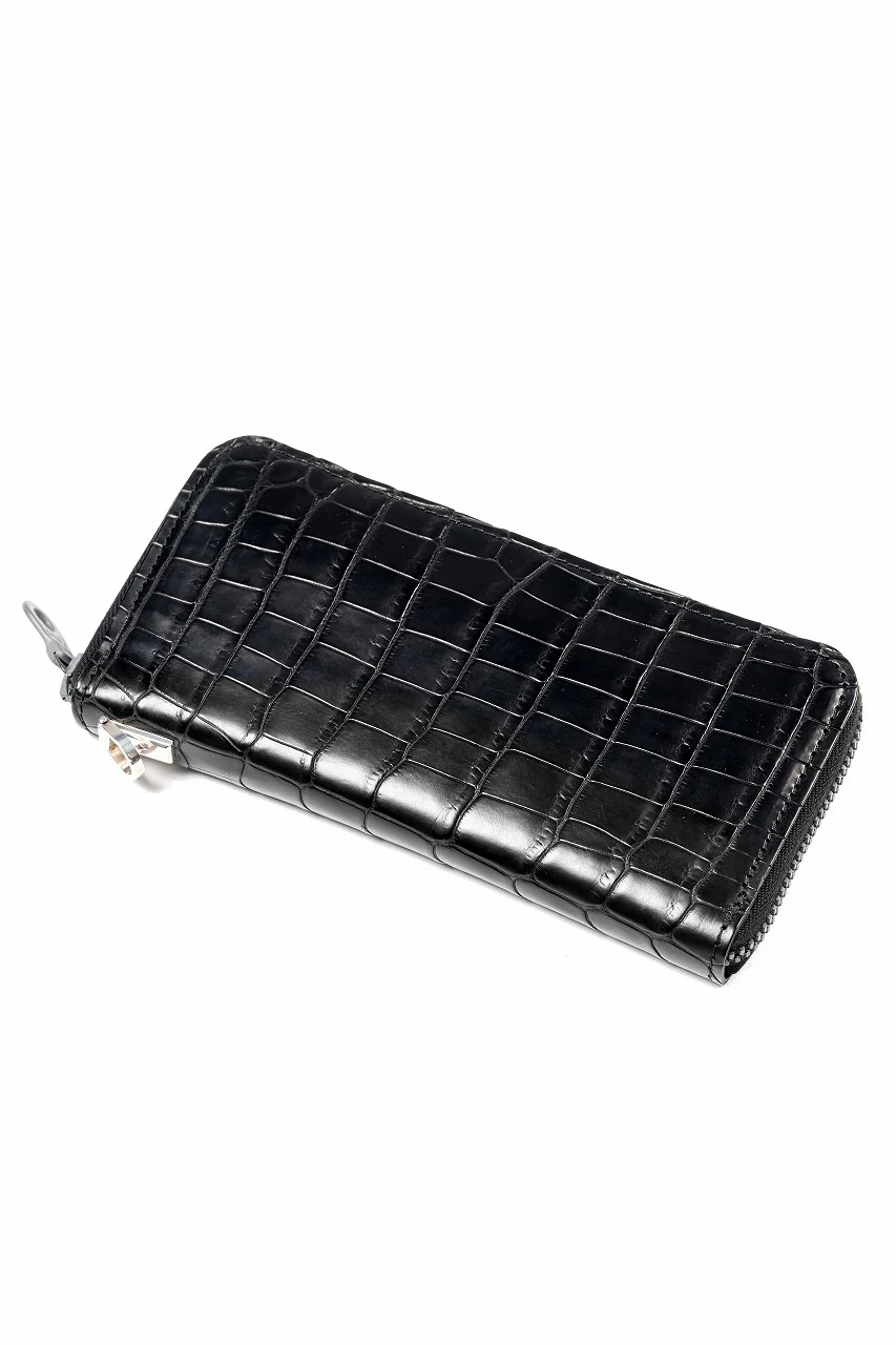 ISAMU KATAYAMA BACKLASH CROCODILE ROUND FASTNER WALLET (BLACK) - Image 7