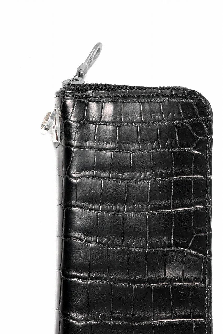 ISAMU KATAYAMA BACKLASH CROCODILE ROUND FASTNER WALLET (BLACK) - Image 8