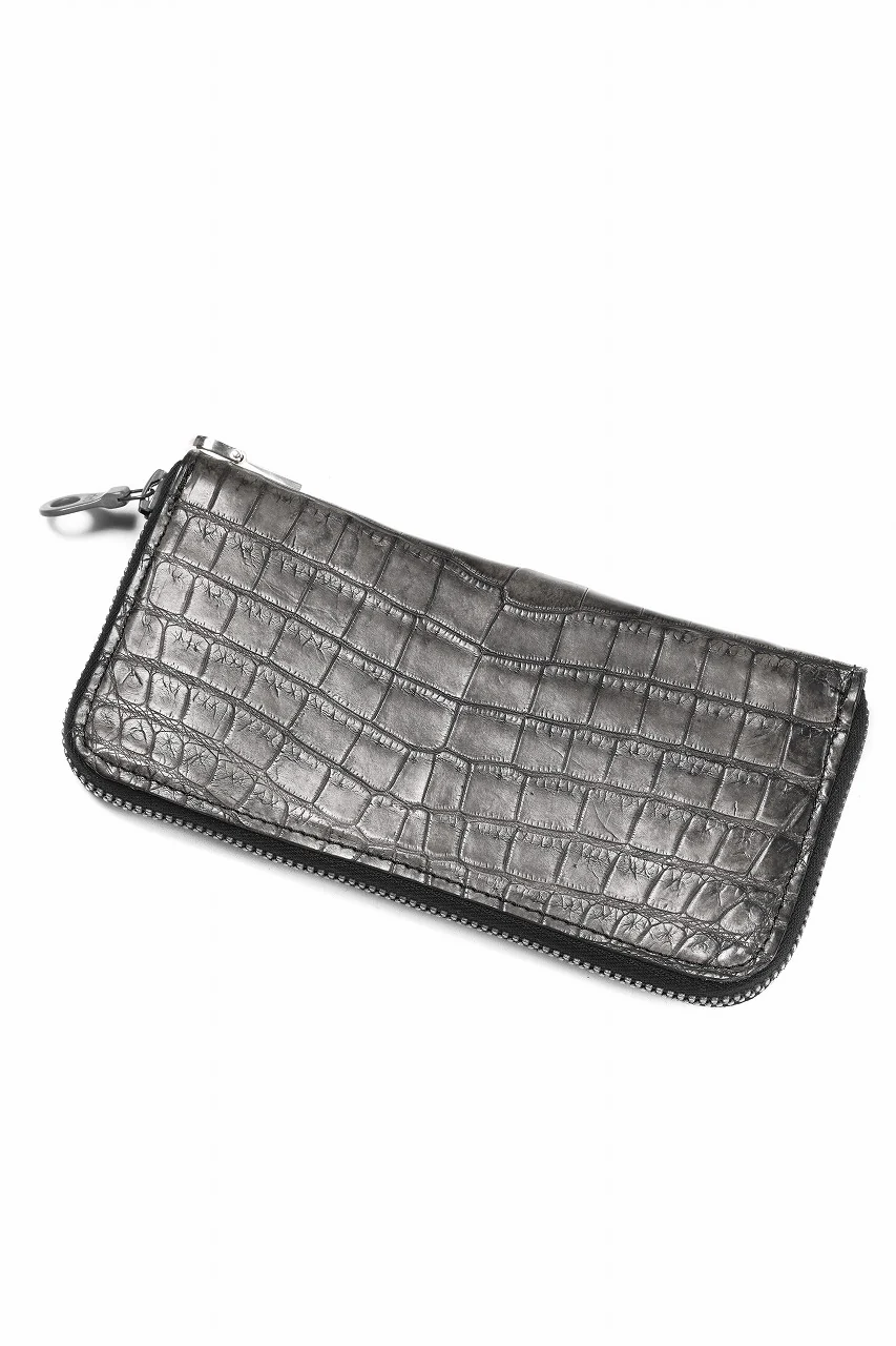 ISAMU KATAYAMA BACKLASH CROCODILE ROUND FASTNER WALLET / INK DYED (SUMI) - Image 4
