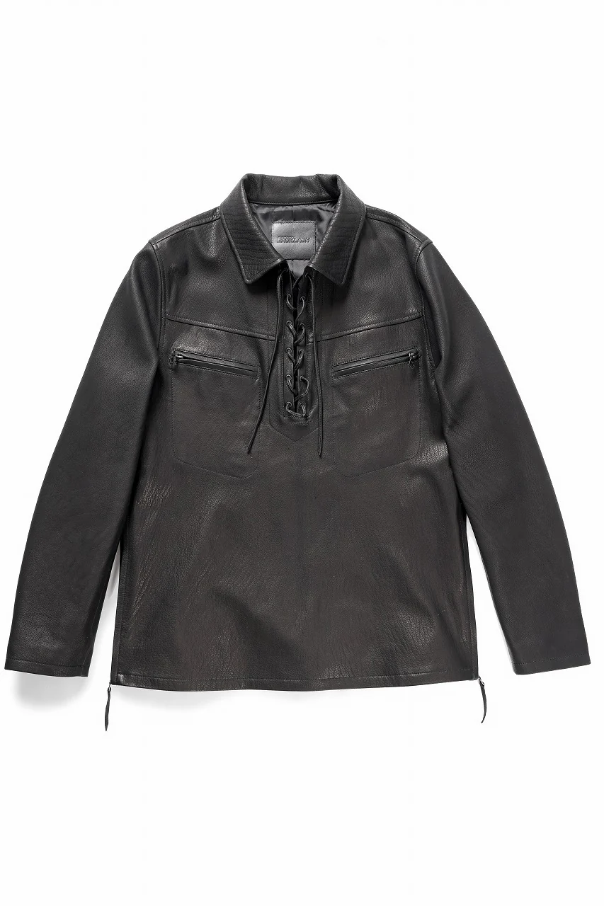 ISAMU KATAYAMA BACKLASH DEERSKIN LACE-UP PULLOVER SHIRT JACKET (BLACK)