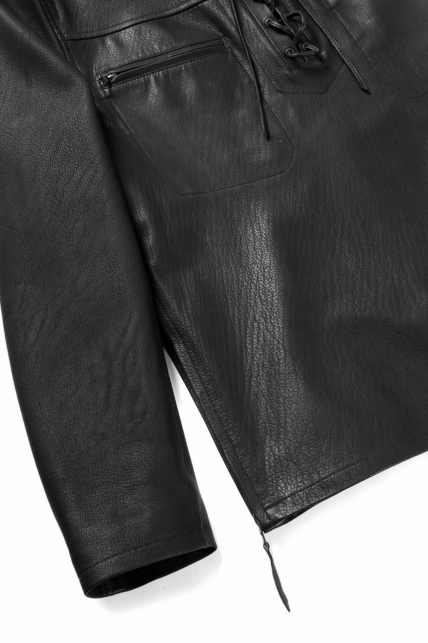 ISAMU KATAYAMA BACKLASH DEERSKIN LACE-UP PULLOVER SHIRT JACKET (BLACK) - Image 10