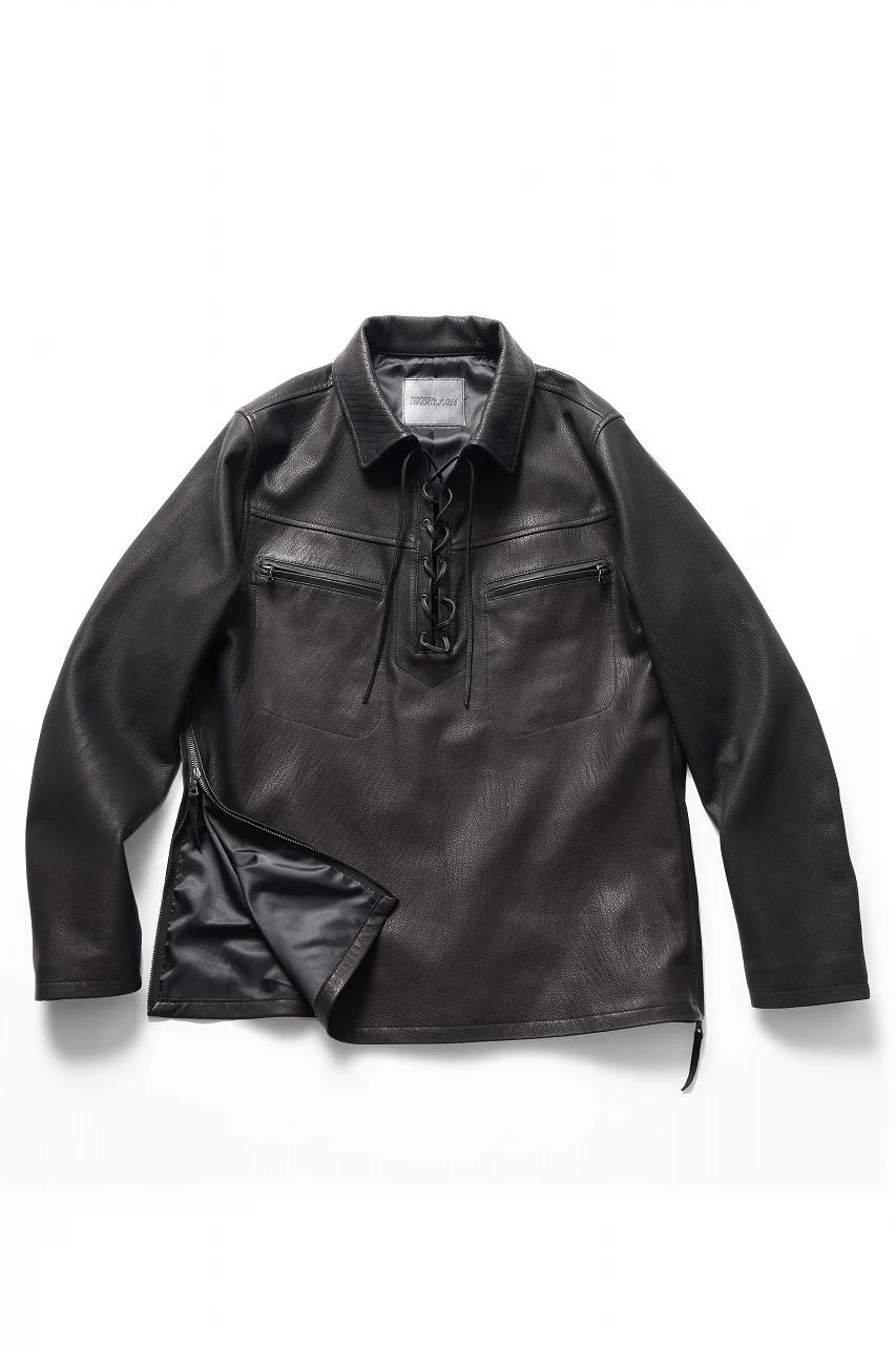 ISAMU KATAYAMA BACKLASH DEERSKIN LACE-UP PULLOVER SHIRT JACKET (BLACK) - Image 3