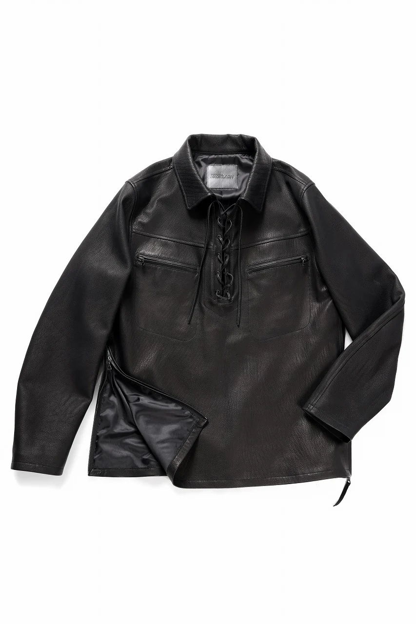 ISAMU KATAYAMA BACKLASH DEERSKIN LACE-UP PULLOVER SHIRT JACKET (BLACK) - Image 4
