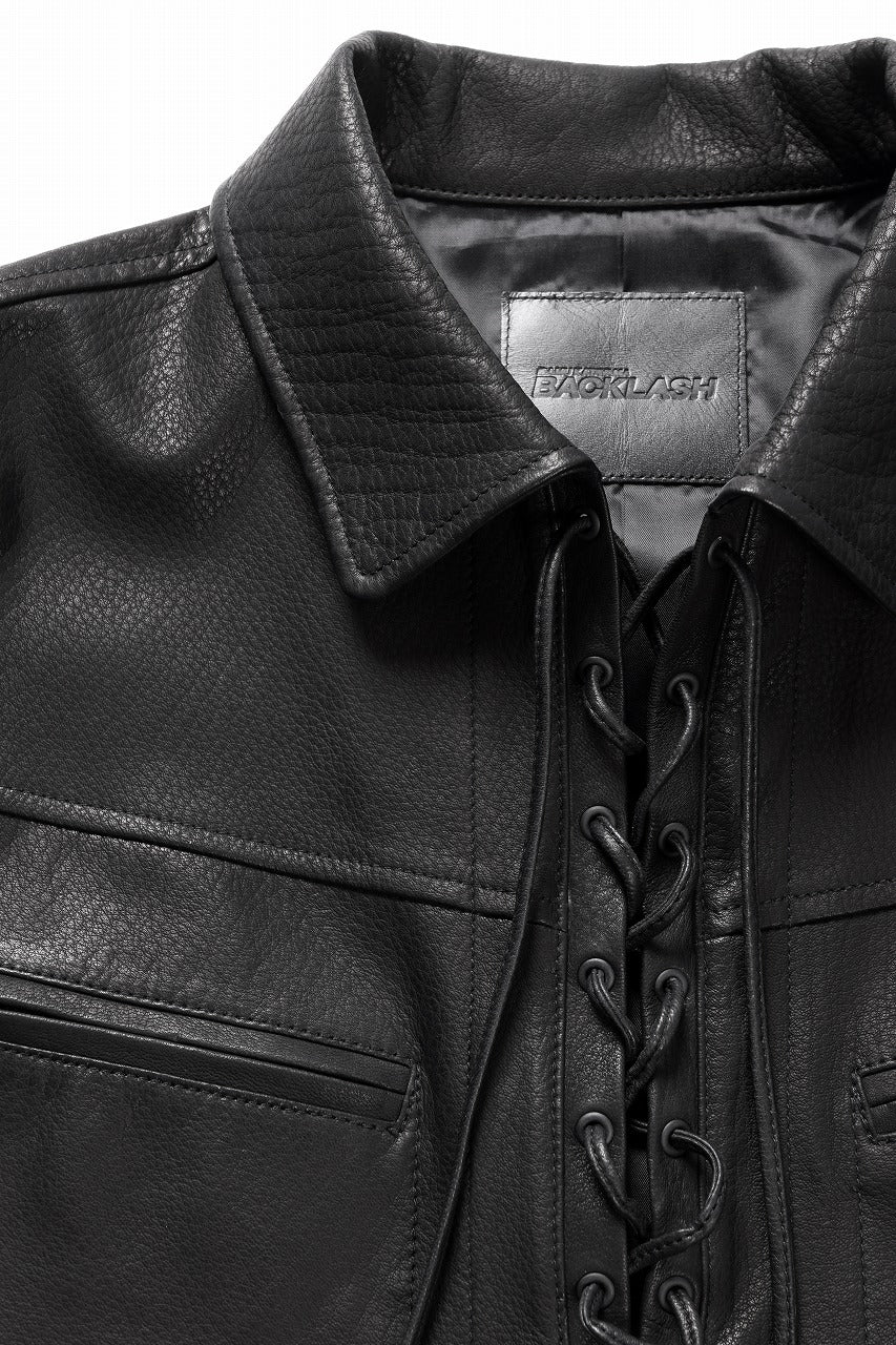 ISAMU KATAYAMA BACKLASH DEERSKIN LACE-UP PULLOVER SHIRT JACKET (BLACK) - Image 8