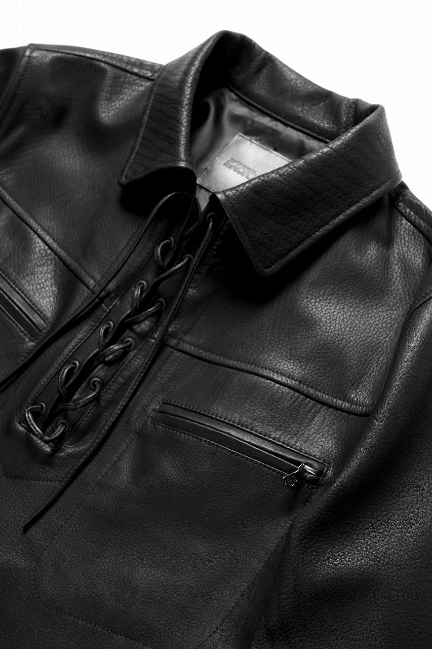 ISAMU KATAYAMA BACKLASH DEERSKIN LACE-UP PULLOVER SHIRT JACKET (BLACK) - Image 9