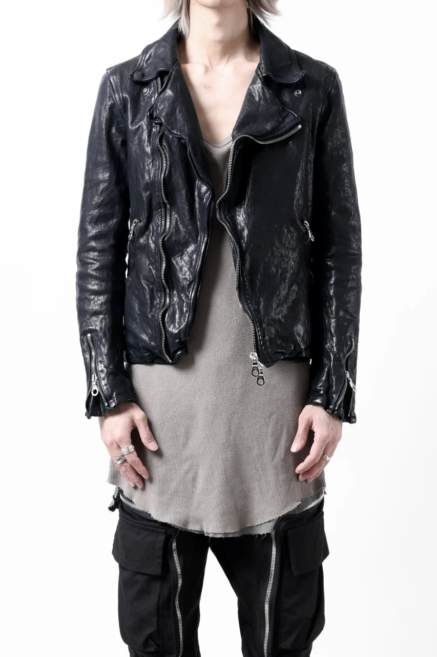 ISAMU KATAYAMA BACKLASH DOUBLE RIDERS JACKET / GARMENT DYED ITALY SHOULDER (MIDNIGHT BLACK) - Image 4