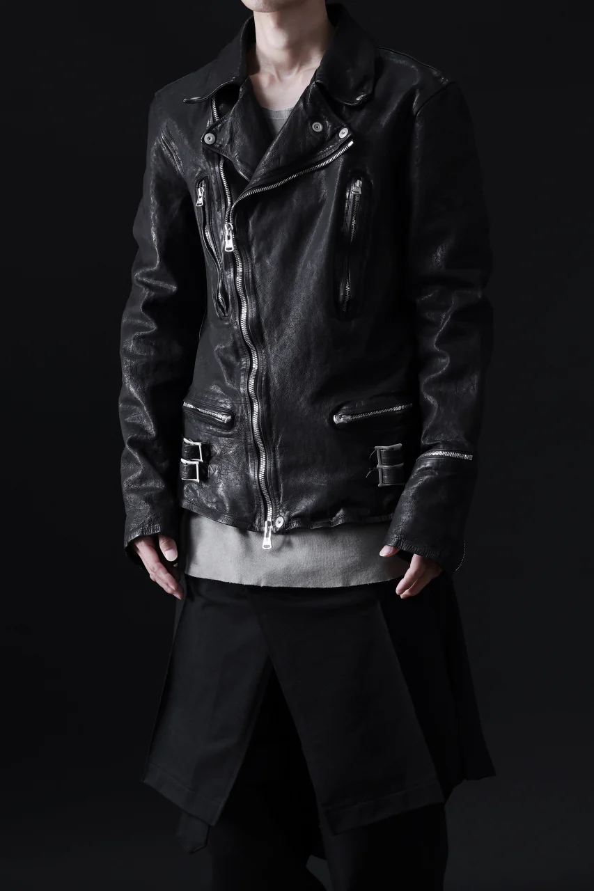 ISAMU KATAYAMA BACKLASH DOUBLE RIDERS JACKET "LIGHTNING" / GARMENT WASHED JP CALF (BLACK) - Image 27