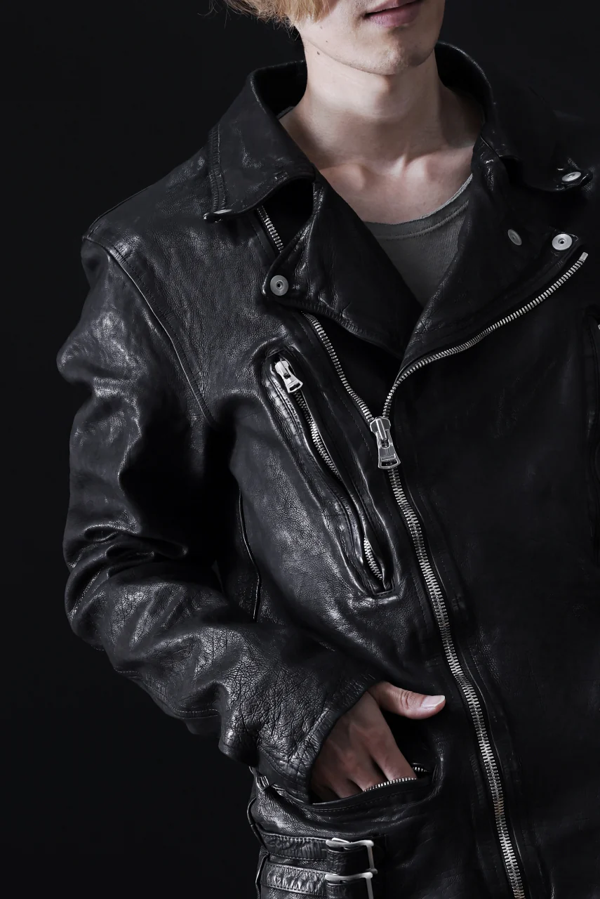 ISAMU KATAYAMA BACKLASH DOUBLE RIDERS JACKET "LIGHTNING" / GARMENT WASHED JP CALF (BLACK) - Image 45