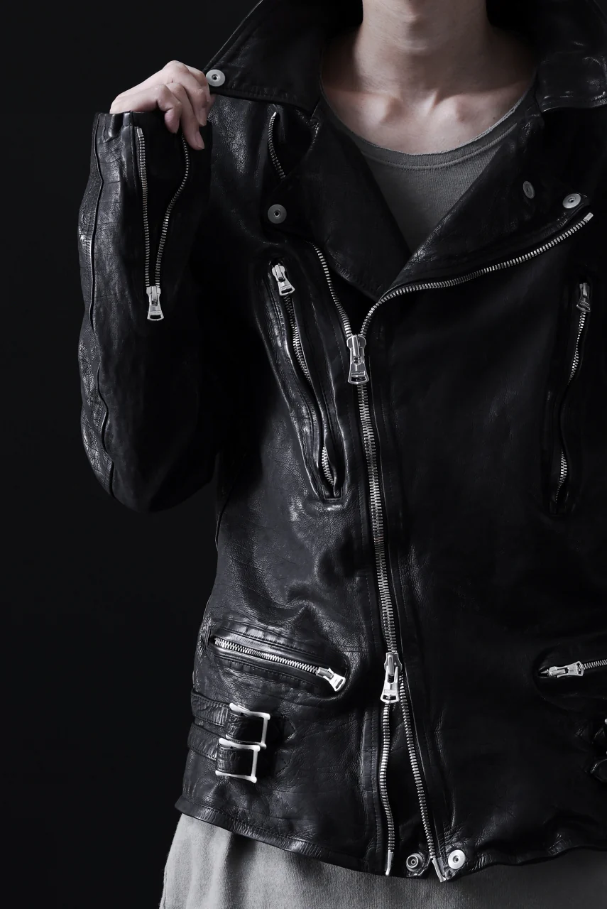 ISAMU KATAYAMA BACKLASH DOUBLE RIDERS JACKET "LIGHTNING" / GARMENT WASHED JP CALF (BLACK) - Image 46