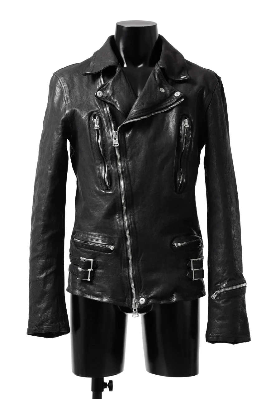 ISAMU KATAYAMA BACKLASH DOUBLE RIDERS JACKET - LIGHTNING / GARMENT WASHED JP CALF (BLACK)