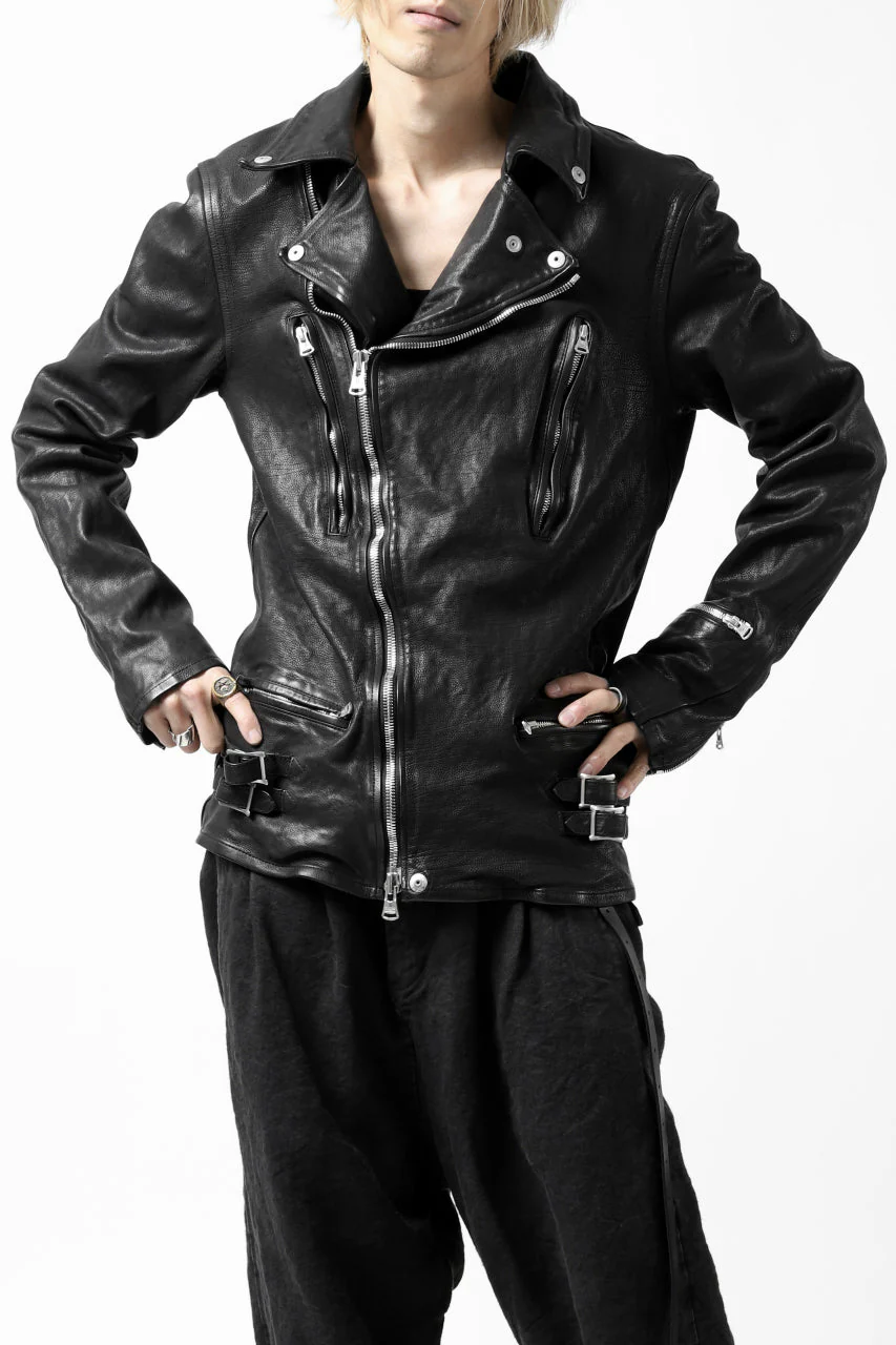 ISAMU KATAYAMA BACKLASH DOUBLE RIDERS JACKET - LIGHTNING / GARMENT WASHED JP CALF (BLACK) - Image 12