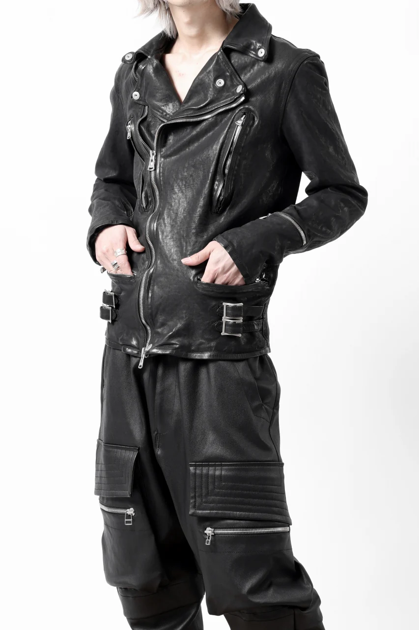 ISAMU KATAYAMA BACKLASH DOUBLE RIDERS JACKET - LIGHTNING / GARMENT WASHED JP CALF (BLACK) - Image 21
