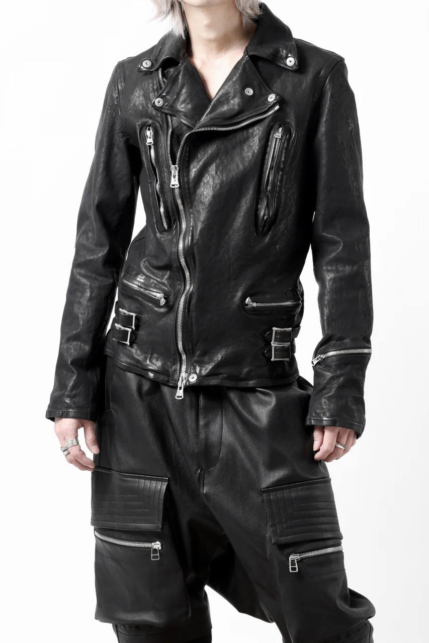 ISAMU KATAYAMA BACKLASH DOUBLE RIDERS JACKET - LIGHTNING / GARMENT WASHED JP CALF (BLACK) - Image 22