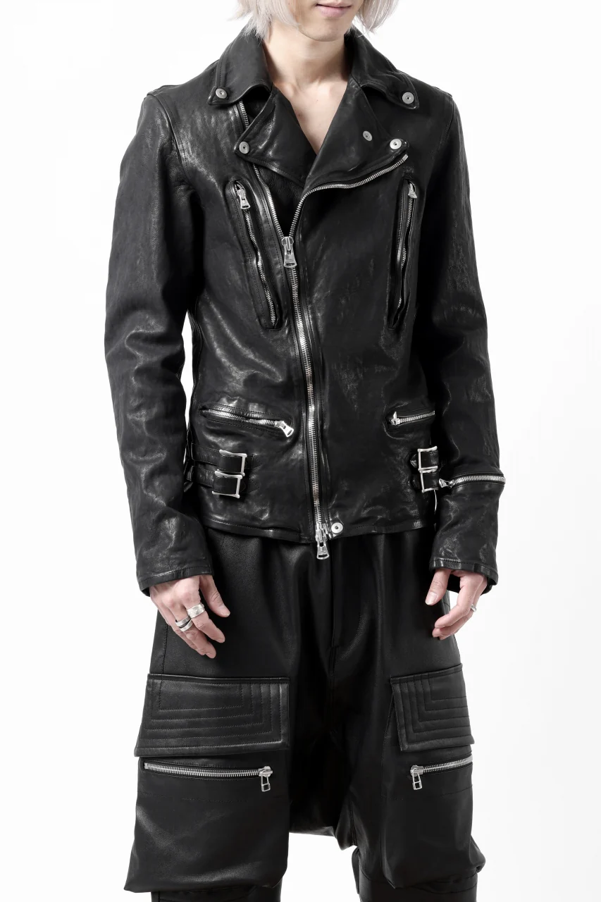 ISAMU KATAYAMA BACKLASH DOUBLE RIDERS JACKET - LIGHTNING / GARMENT WASHED JP CALF (BLACK) - Image 23