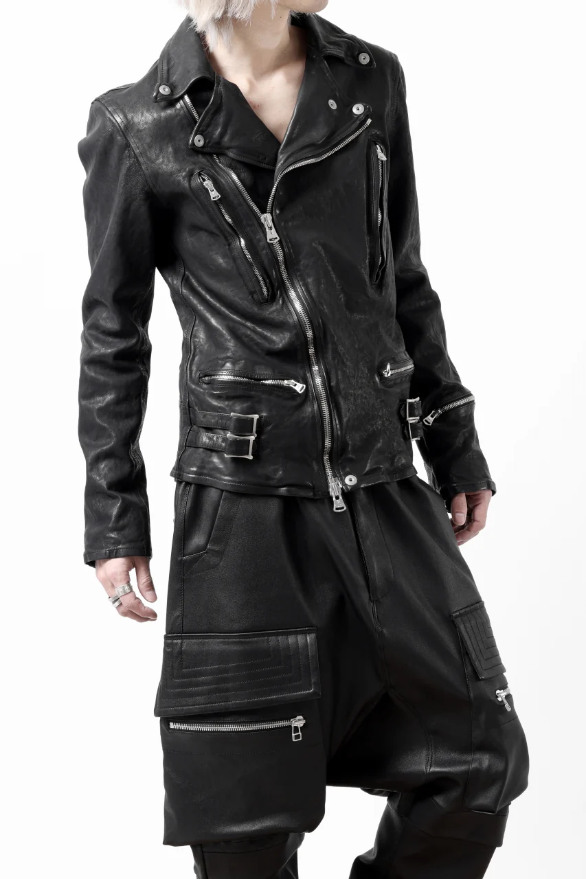 ISAMU KATAYAMA BACKLASH DOUBLE RIDERS JACKET - LIGHTNING / GARMENT WASHED JP CALF (BLACK) - Image 24