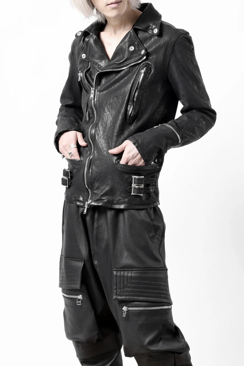 ISAMU KATAYAMA BACKLASH DOUBLE RIDERS JACKET - LIGHTNING / GARMENT WASHED JP CALF (BLACK) - Image 25