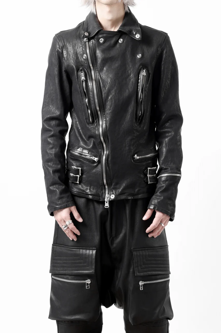 ISAMU KATAYAMA BACKLASH DOUBLE RIDERS JACKET - LIGHTNING / GARMENT WASHED JP CALF (BLACK) - Image 26