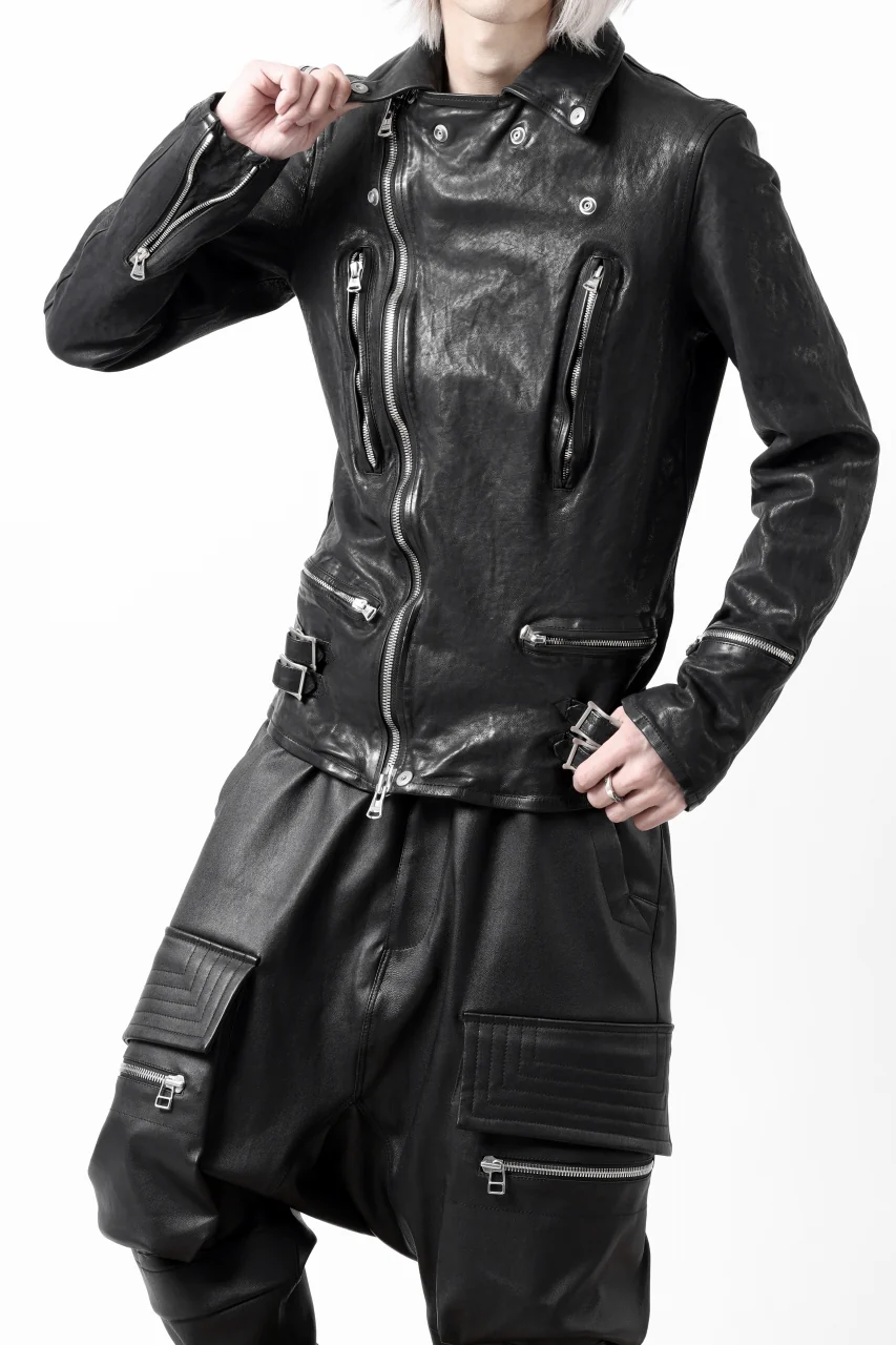 ISAMU KATAYAMA BACKLASH DOUBLE RIDERS JACKET - LIGHTNING / GARMENT WASHED JP CALF (BLACK) - Image 27