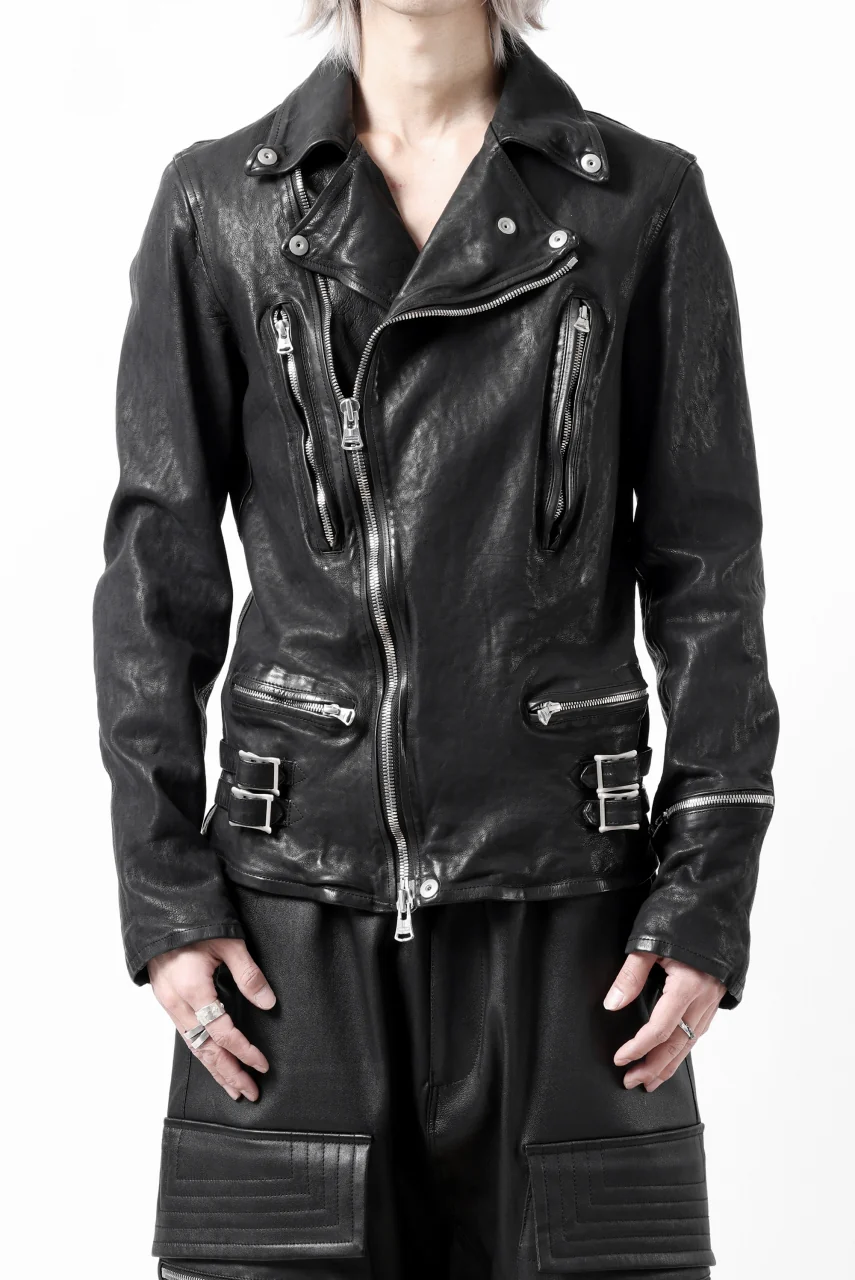 ISAMU KATAYAMA BACKLASH DOUBLE RIDERS JACKET - LIGHTNING / GARMENT WASHED JP CALF (BLACK) - Image 28