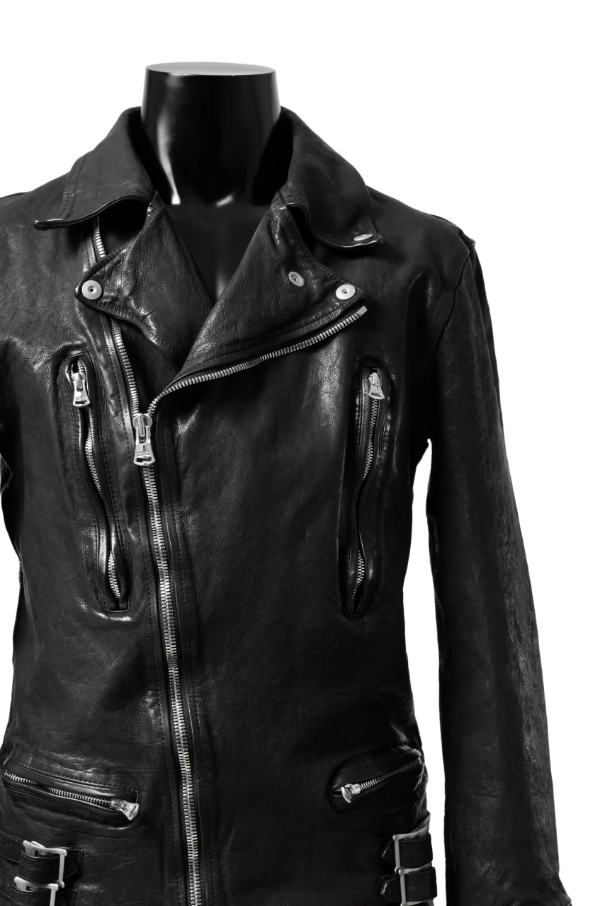 ISAMU KATAYAMA BACKLASH DOUBLE RIDERS JACKET - LIGHTNING / GARMENT WASHED JP CALF (BLACK) - Image 36