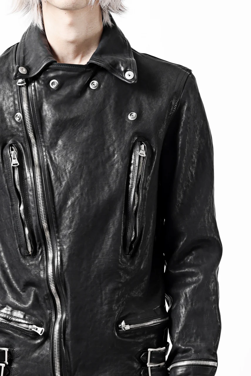 ISAMU KATAYAMA BACKLASH DOUBLE RIDERS JACKET - LIGHTNING / GARMENT WASHED JP CALF (BLACK) - Image 53