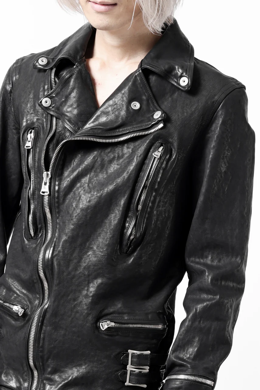 ISAMU KATAYAMA BACKLASH DOUBLE RIDERS JACKET - LIGHTNING / GARMENT WASHED JP CALF (BLACK) - Image 56