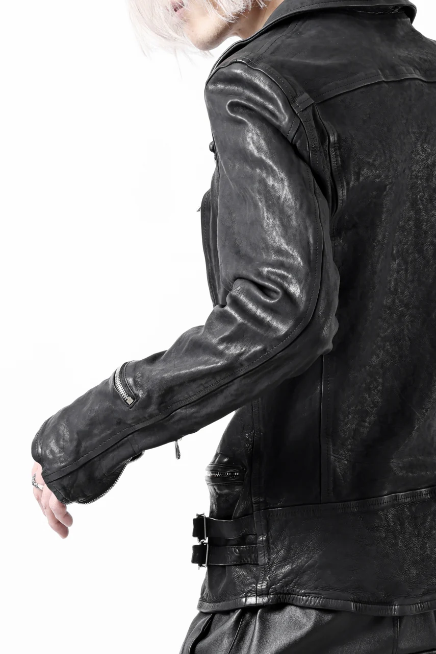 ISAMU KATAYAMA BACKLASH DOUBLE RIDERS JACKET - LIGHTNING / GARMENT WASHED JP CALF (BLACK) - Image 58