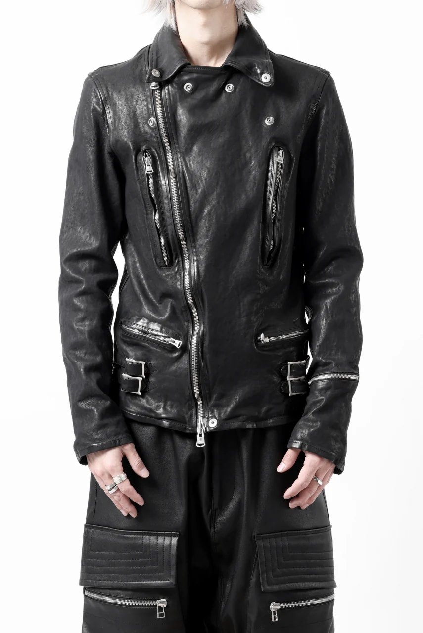ISAMU KATAYAMA BACKLASH DOUBLE RIDERS JACKET - LIGHTNING / GARMENT WASHED JP CALF (BLACK) - Image 59