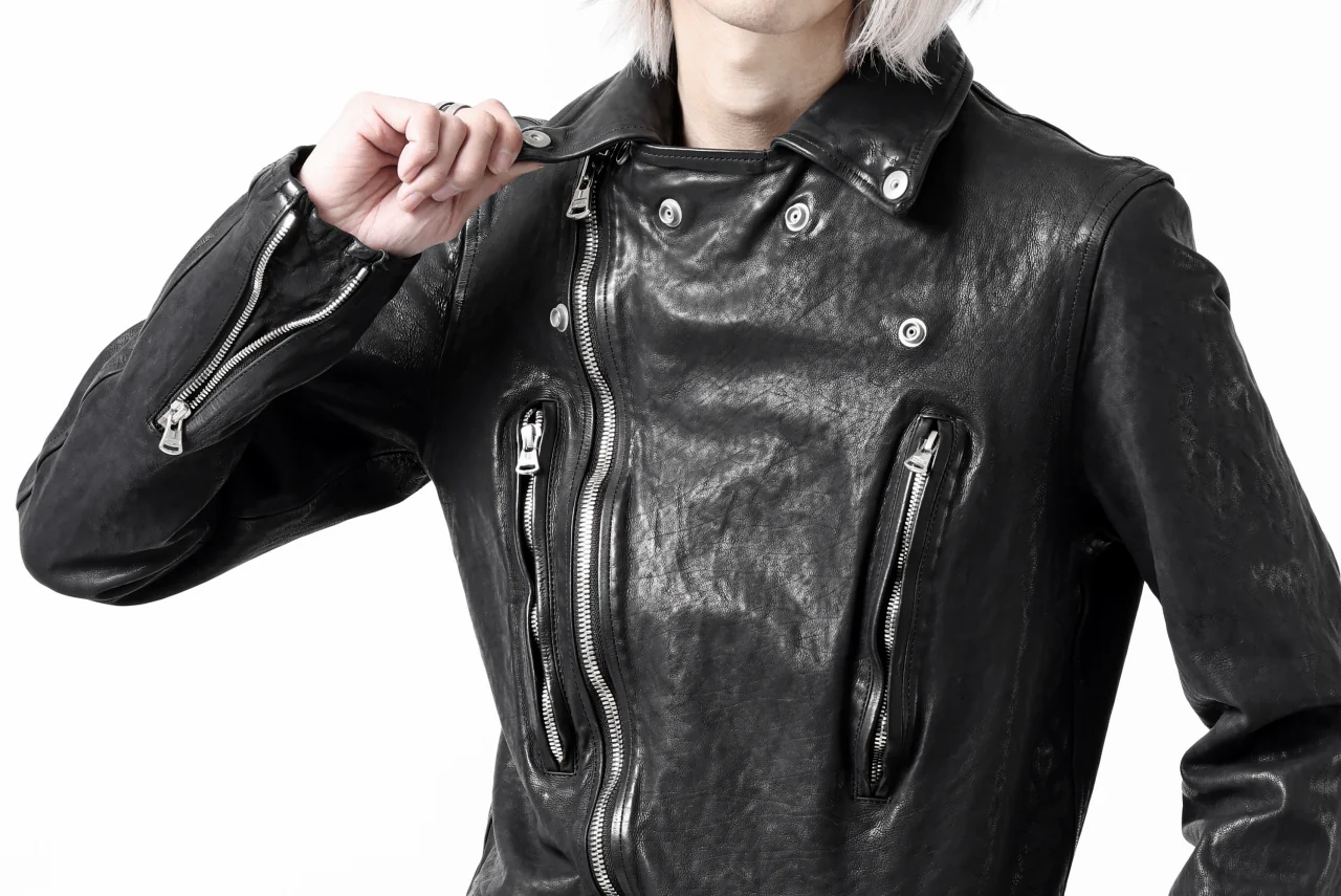 ISAMU KATAYAMA BACKLASH DOUBLE RIDERS JACKET - LIGHTNING / GARMENT WASHED JP CALF (BLACK) - Image 64