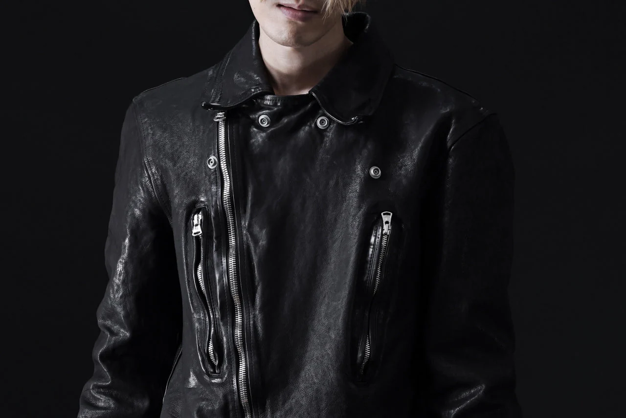 ISAMU KATAYAMA BACKLASH DOUBLE RIDERS JACKET - LIGHTNING / GARMENT WASHED JP CALF (BLACK) - Image 66
