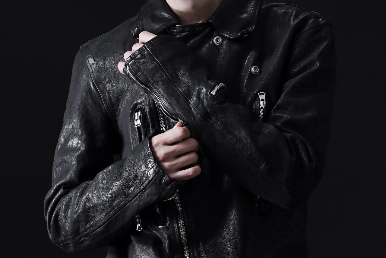 ISAMU KATAYAMA BACKLASH DOUBLE RIDERS JACKET - LIGHTNING / GARMENT WASHED JP CALF (BLACK) - Image 67