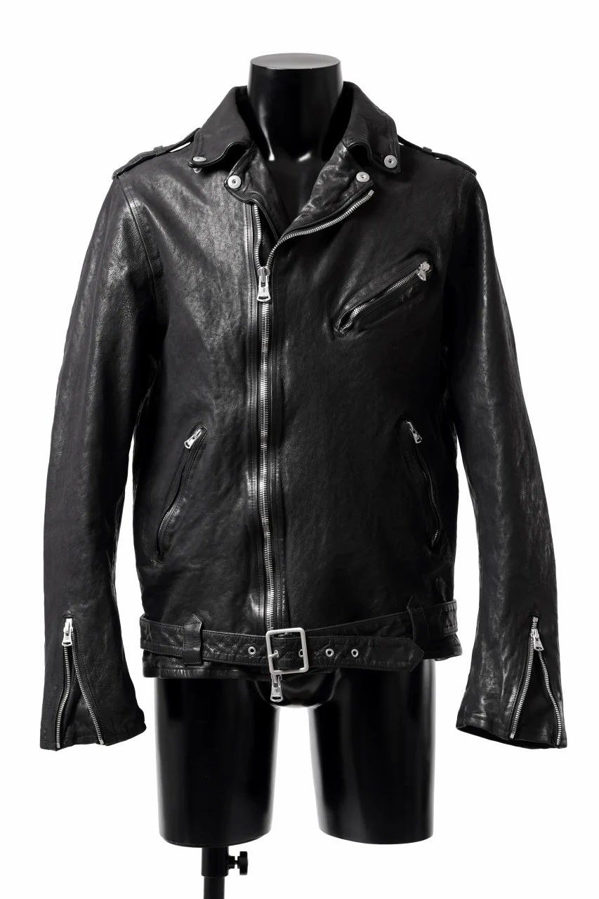 ISAMU KATAYAMA BACKLASH DOUBLE RIDERS JACKET "RELAX" / GARMENT WASHED JP CALF (BLACK)