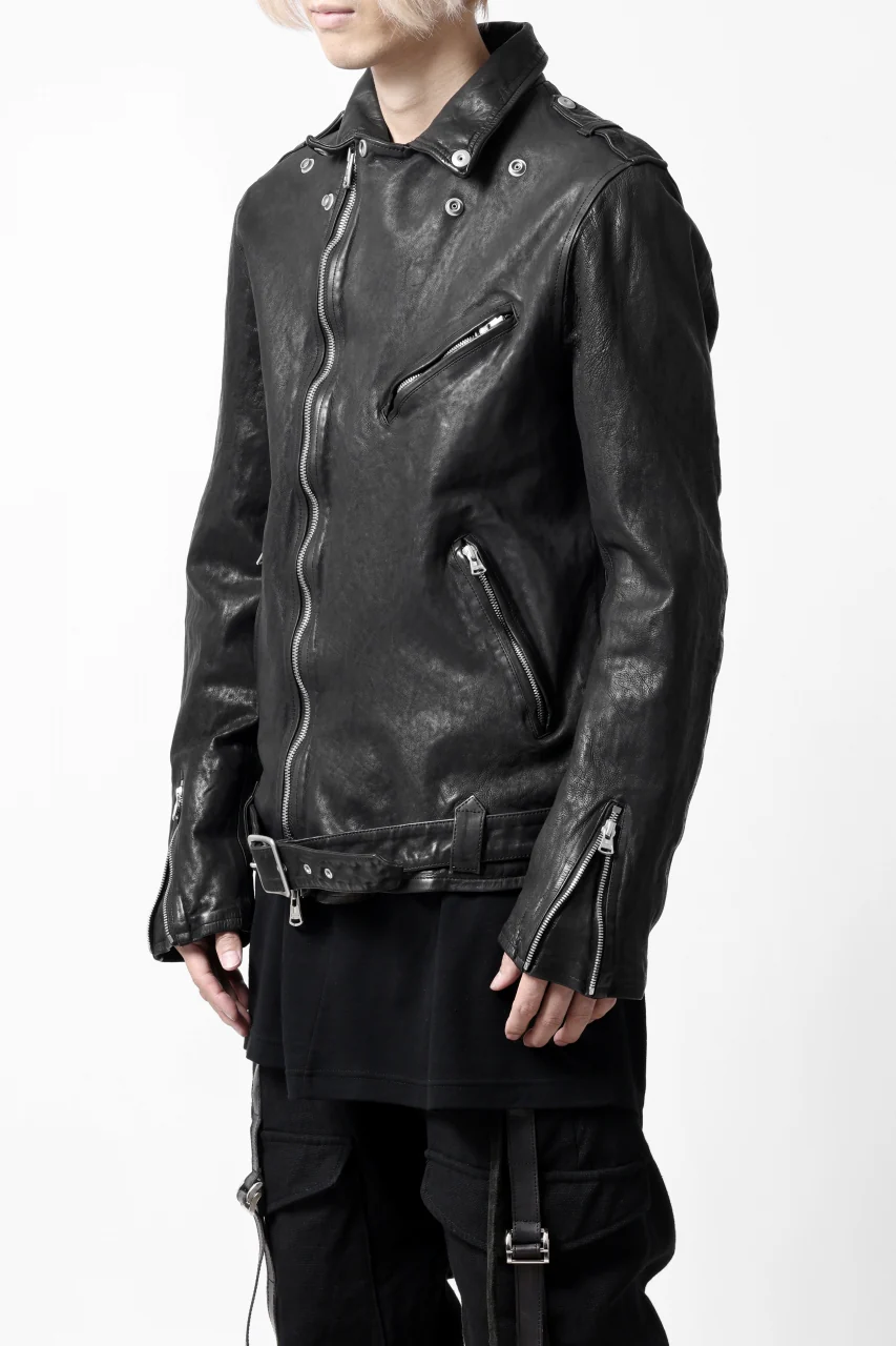 ISAMU KATAYAMA BACKLASH DOUBLE RIDERS JACKET "RELAX" / GARMENT WASHED JP CALF (BLACK) - Image 13