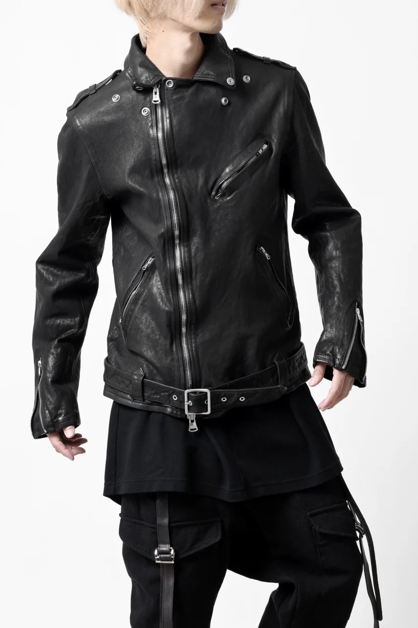 ISAMU KATAYAMA BACKLASH DOUBLE RIDERS JACKET "RELAX" / GARMENT WASHED JP CALF (BLACK) - Image 14