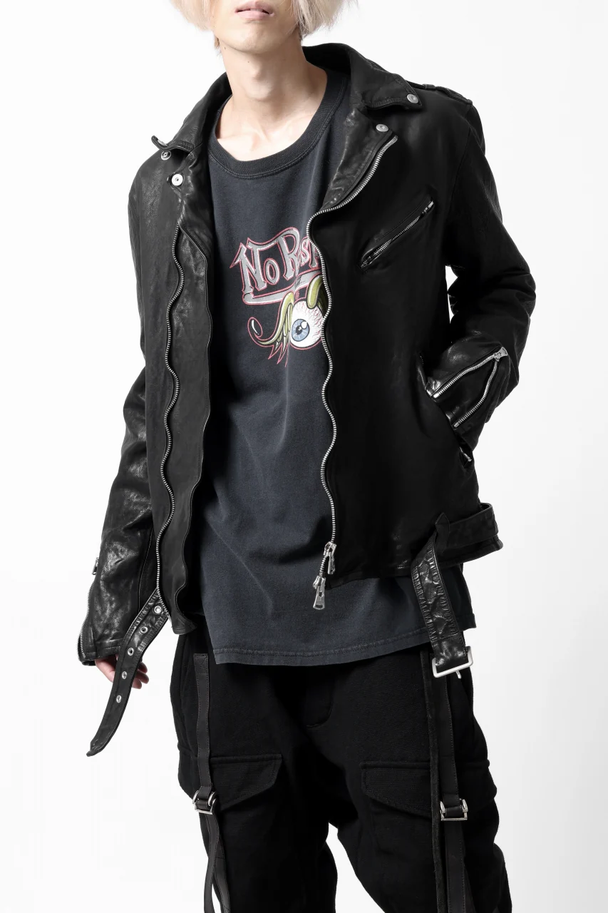 ISAMU KATAYAMA BACKLASH DOUBLE RIDERS JACKET "RELAX" / GARMENT WASHED JP CALF (BLACK) - Image 16