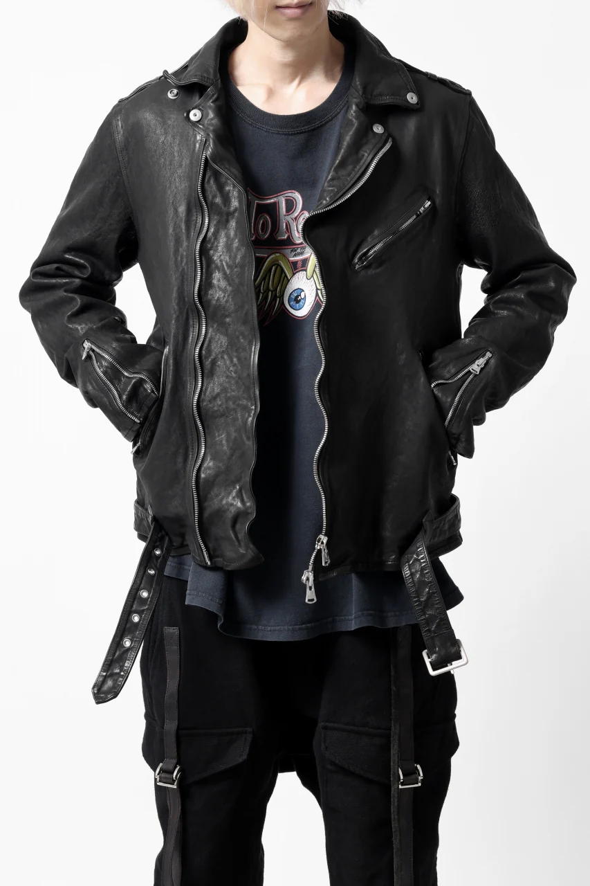 ISAMU KATAYAMA BACKLASH DOUBLE RIDERS JACKET "RELAX" / GARMENT WASHED JP CALF (BLACK) - Image 17
