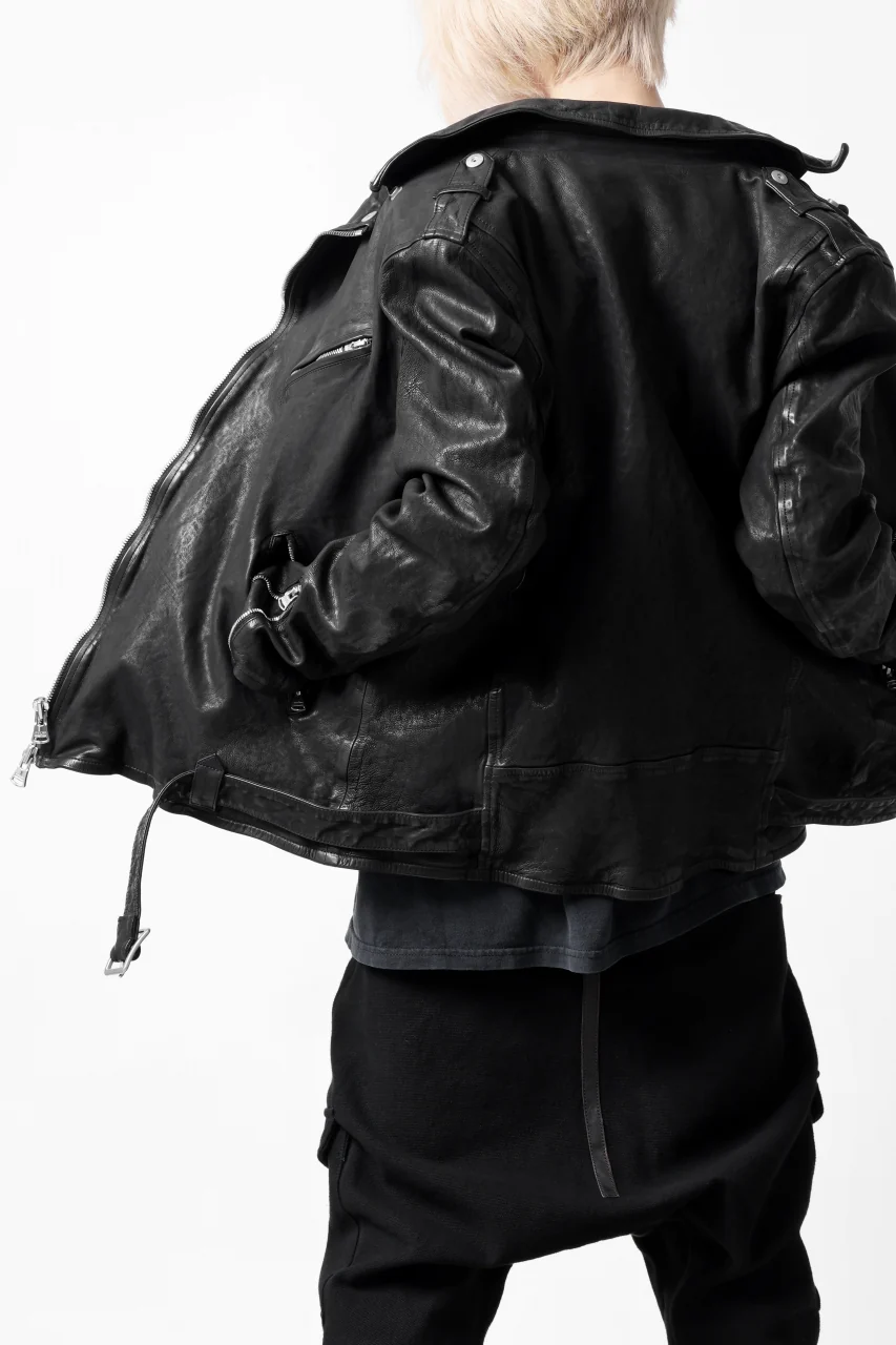 ISAMU KATAYAMA BACKLASH DOUBLE RIDERS JACKET "RELAX" / GARMENT WASHED JP CALF (BLACK) - Image 18