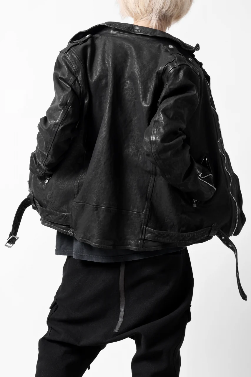 ISAMU KATAYAMA BACKLASH DOUBLE RIDERS JACKET "RELAX" / GARMENT WASHED JP CALF (BLACK) - Image 19