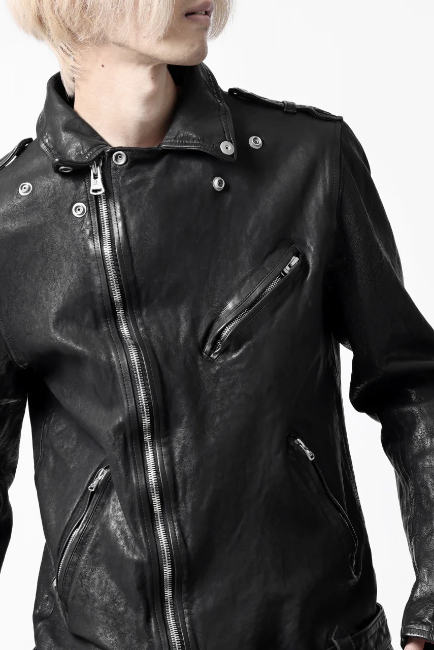 ISAMU KATAYAMA BACKLASH DOUBLE RIDERS JACKET "RELAX" / GARMENT WASHED JP CALF (BLACK) - Image 21