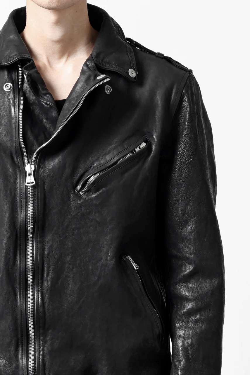 ISAMU KATAYAMA BACKLASH DOUBLE RIDERS JACKET "RELAX" / GARMENT WASHED JP CALF (BLACK) - Image 22