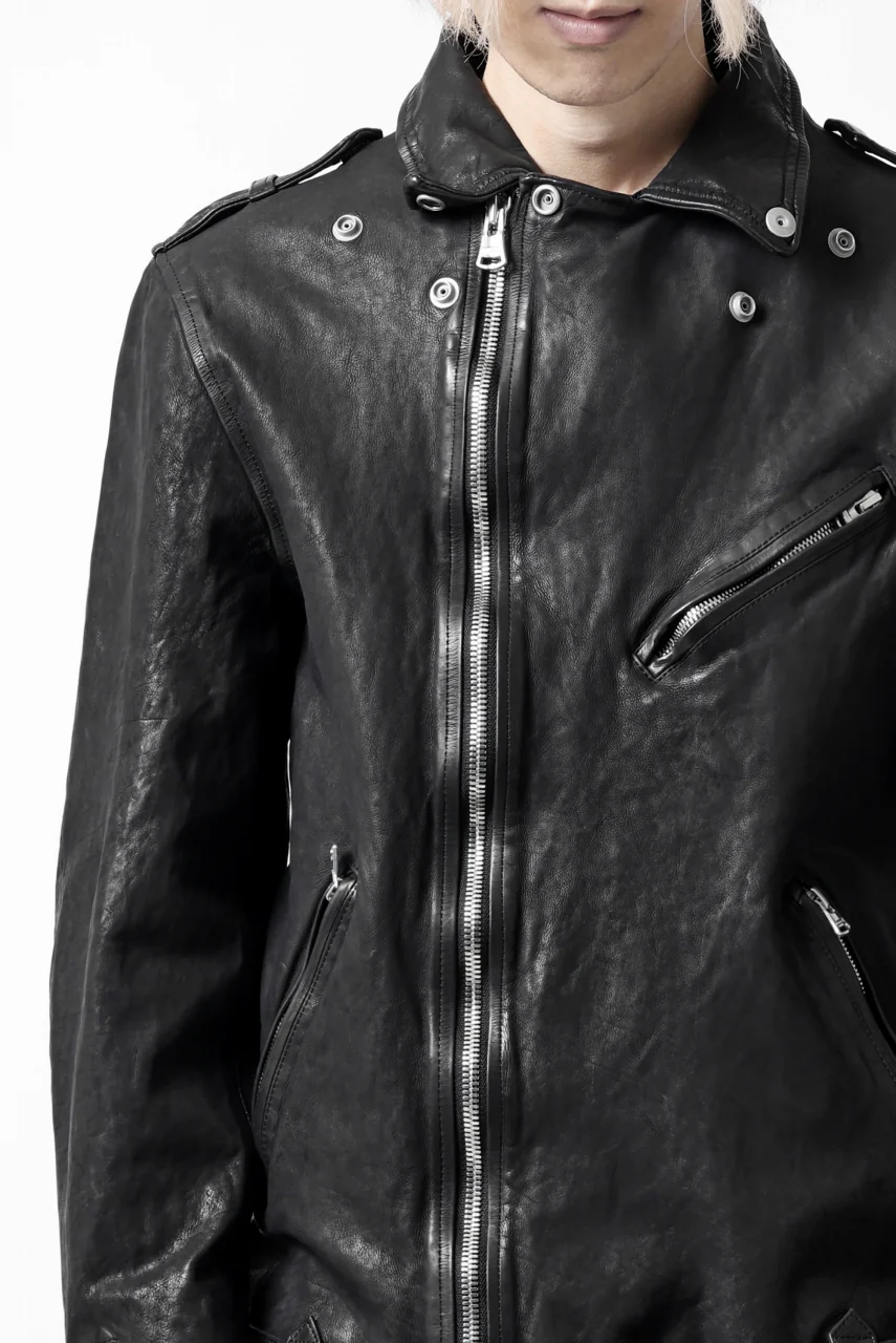 ISAMU KATAYAMA BACKLASH DOUBLE RIDERS JACKET "RELAX" / GARMENT WASHED JP CALF (BLACK) - Image 23