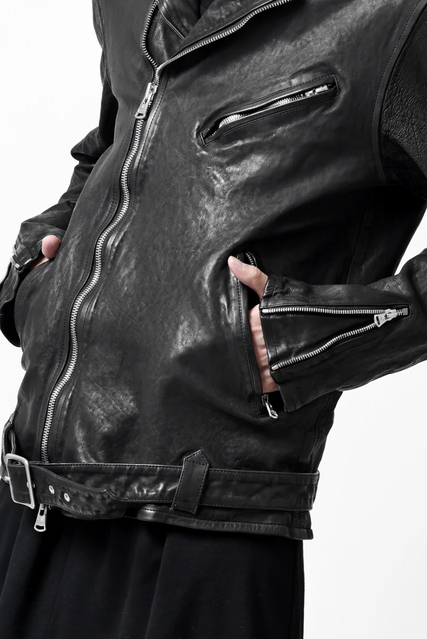 ISAMU KATAYAMA BACKLASH DOUBLE RIDERS JACKET "RELAX" / GARMENT WASHED JP CALF (BLACK) - Image 25