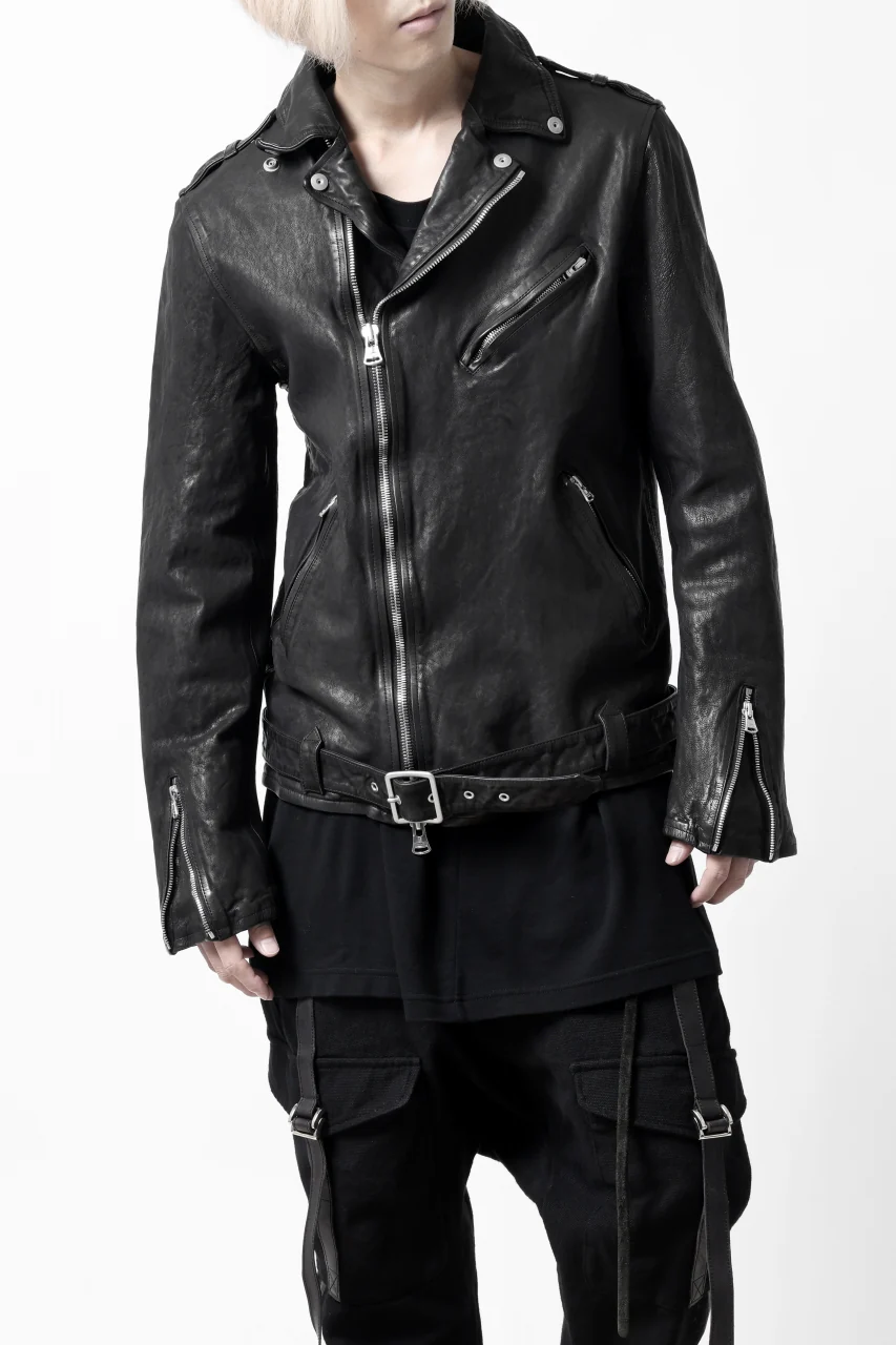 ISAMU KATAYAMA BACKLASH DOUBLE RIDERS JACKET "RELAX" / GARMENT WASHED JP CALF (BLACK) - Image 3